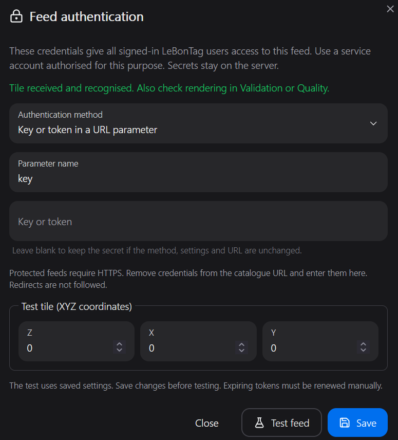 Authentication dialog and successful test