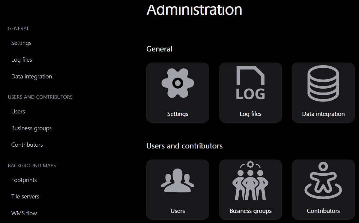 Administration home with the side menu