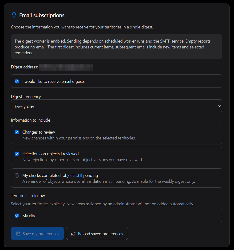 Account subscription with frequency, categories and territories
