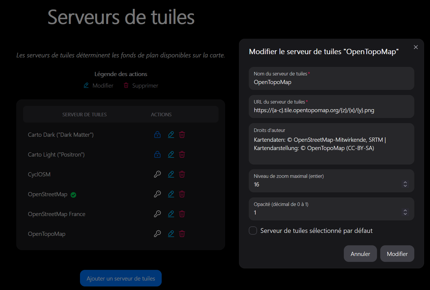 Catalogue des fonds et formulaire de configuration