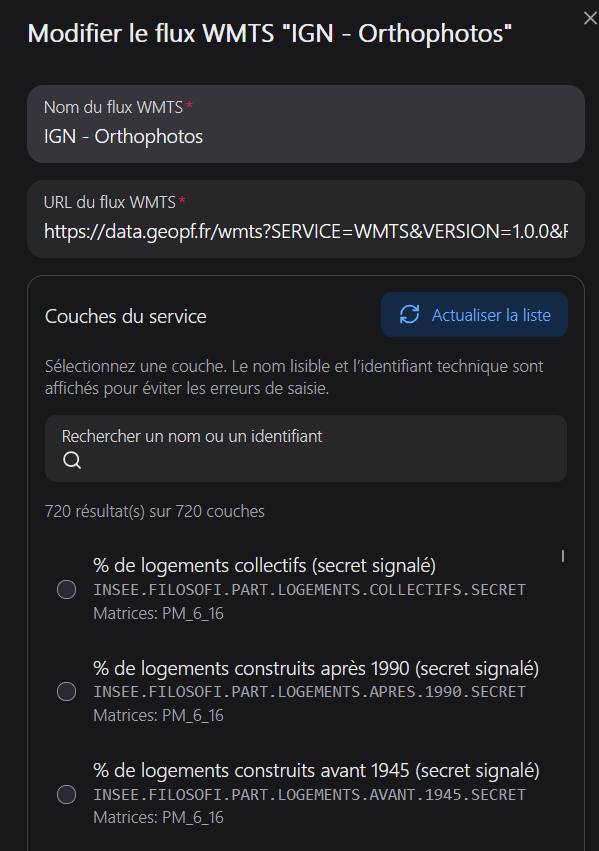 Recherche de couches et titres/identifiant